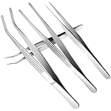 Gebogene Pinzette, Stumpfe Pinzette, 4 Stück 14 cm Precision Tweezers Set, Pinzette Lang Edelstahl Profi für Elektronische Reparaturen, Präzisionsarbeit