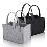2 Stück Filztasche Einkaufstasche, Tragetasche Filz Shopper, Zusammenklappbar Filztasche Einkaufskorb, Filztaschen Bag zur Einkaufen, Faltbar Henkeltasche Shopping Bag für Aufbewahrung(30*20*18cm)