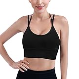 Frauen Grils Sexy Spitze Bralettes Workout Tanktops Yoga Crop Top Eingebaute BHS Fitness Camisole Shirts Weste V-Ausschnitt Alltags-BH Korsagen & Bustiers Für Damen (Black, One Size)