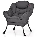 COSTWAY Sessel gepolstert, Relaxsessel mit Armlehnen & Seitentasche, Loungesessel, Fernsehsessel, Ohrensessel für Wohnzimmer, Schlafzimmer, Büro (Grau)