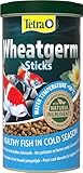 Tetra Pond Wheatgerm Sticks - Ballaststoffreiches Fischfutter für alle Teichfische, besonders geeignet bei kühlen Wassertemperaturen im Teich (Frühling / Herbst), 1 L Dose
