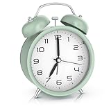 CSL - Wecker analog ohne Ticken mit Licht - LED Beleuchtung - rund - Retro Design - Glockenalarm - schwarz mit weißer Tafel – lauter Klingelton für Tiefschläfer – einfache Bedienung