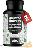 Grüntee Extrakt hochdosiert - 200x Kapseln - Grüner Tee Kapseln 1333 mg pro Tag, mit 667 mg EGCG - mit Schwarzer Pfeffer - Vegan und produziert in Deutschland