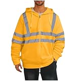Herren Warnjacke Outdoor Reflektierende Laufjacke und Fahrradjacke Arbeitsjacke mit Reißverschluss Sport Warnschutzjacke Softshelljacke Baumwolle Jacke Deals Gelb XL