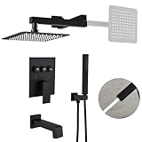 Duschsystem mit Wannenauslauf, Ganzmetall-Badewannen-Duscharmatur-Set mit Hochdruck-Regenduschkopf und Handbrause-Set, schwarzer Duschkopf und Griff-Set