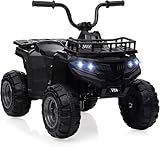 Garvee Kinder Quad Elektro 12V, Kinderquad Kinderfahrzeug Mit Musik, Hupe Und LED Scheinwerfer Elektroauto Mit 4 rutschfeste Räder & Langsamer Start Für Kinder Ab 2-5 Jahren, Schwarz