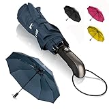STYNGARD Regenschirm sturmfest bis 140 km/h - Taschenschirm mit Auf-zu-Automatik und zertifizierter Teflon-Beschichtung gegen Feuchtigkeitsschäden - langer Griff - Modell TRONDHEIM (Blau)