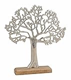 Alu Lebensbaum 33x30 cm auf Mangoholz - Baum Tischdeko Fensterdeko Holz Dekoration Baum Aluminium Mango Silber
