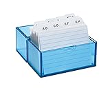 Wedo 2508303 Karteibox DIN A8 quer aus Kunststoff inklusive 100 Karteikarten, 150 Karten, weiß/liniert/transparentblau