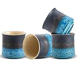 ZENS Japanische Teetassen 4er Set, 240ml Ästhetik Geprägte Tassen für Matcha Tee, Traditionelle Japan Tassen Ohne Henkel, Teeliebhaber Geschenke, Marineblau