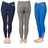 PFIFF Mädchen Reithose Zahra Vollbesatz Silikon Grip, Blau/Pink, 134, 102604-111-134