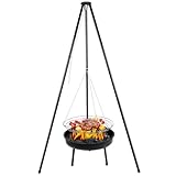 paxlloonge Schwenkgrill, 151 cm Dreibein Holzkohlegrill mit 49 cm Grillrost & 50 cm Feuerschale, Ketten Höhenverstellbar Dreibein für Outdoor-Kochen und Grillen
