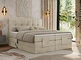MKS MEBLE Boxspringbett 180x200 elektrisch verstellbar 7-Zonen Taschenfederkern Matratze mit TopperBett mit Motor Polsterbett Motorbett - Vittoria - Beige Velvet - H3