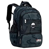 Amythe Schulrucksack Jungen 1-6 Klasse, 2025 Rucksack Schule Kinder 6-12 Jahre Camouflage Schulranzen Ergonomisch mit Brustgurt, Schultasche Wasserabweisend und Leicht 24L-Armeegrün