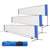Badmintonnetz, Tennisnetz, 400cm | 500 cm Federballnetz, faltbares Nylonnetz, höhenverstellbarer 89 bis 155 cm und Tragetasche, für Erwachsene und Kinder, Indoor & Outdoor