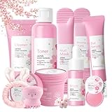 Sakura Gesichtspflege Skincare Set 10pcs, Pflegeset Damen Skin Care, Feuchtigkeit Geschenke Set für Frauen Hautpflege, Beauty Set Teenager Mädchen mit Reiniger, Creme, Serum, Toner, Augenserum, Mask