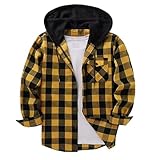 Generisch Flanellhemd Herren mit Kapuze Kariert Flanell Jacke übergangsjacke mit Knopf Locker Kapuzenjacke Freizeit Jacken Atmungsaktiv Freizeitjacke Leichtes Outdoor Jackets Modische Gelb 4XL