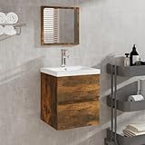 Tidyard Waschbeckenunterschrank mit Waschbecken Spiegel Räuchereiche, Badezimmer Unterschrank Waschtischunterschrank Badschrank3114176