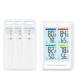 Ankilo Funkwetterstation mit 3 Außensensor,4 Zoll Luftfeuchtigkeit Monitor Wireless mit Wettervorhersage,Außen Innen Thermometer Hygrometer Raumthermometer Funk,Digital Raumthermometer