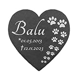 kultdog Schiefer Herz Grabstein mit Gravur - Gedenkstein für Mensch, Hund, Katze, Haustiere - Tiergrabstein mit Wunschtext - Grabschmuck für Urnen - Gedenktafel personalisiert - Pfotenspur
