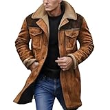 Westernjacken für Herren, Cowboy Vintage Mäntel aus Wildleder mit Plüschkragen, lange Winterjacken aus Kunstleder mit Reißverschluss, Retro Oberteile