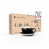 MUVELL 6x Milchkaffeetassen | schwarz | Italian Style | dickwandig & schwer | spülmaschinenfest | Caffé Latte Set mit Untertassen - Geschenkset