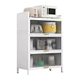 SEVEN COMFORT 4-stufiges Küchenschrank, Staubdichter Lagerschrank mit Türen, Lagerschrank mit Rollen, Vertikalschrank, 60 x 32 x 112 cm (Weiß, 4 Floors)