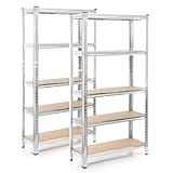 Wiltec Set 2X Schwerlastregal 180x90x40cm, 875 kg Gesamtlast, Steckregal verzinkt aus Stahl, Lastenregal mit 5 Ablagen, Werkstattregal