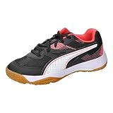 PUMA Solarflash Jr Ii Indoor Court Shoe, Black Fire Orchid White Gum, 37.5 EU