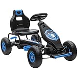 HOMCOM Gokart, Kinderfahrzeug mit 3-stufigen verstellbarem Sitz, Tretfahrzeug mit Gummireifen, Pedal und Handbremse, Kettcar für 5-12 Jahre Kinder bis 50 kg, Outdoor, Blau