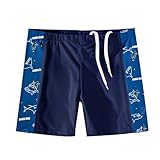 PAEHUIMT Badehose für Jungen, Badeshorts Kinder 6-12 Jahre, Schwimmhose mit Haimuster (DE/NL/SE/PL, Alter, 8 Jahre, 9 Jahre, Regular, Dunkelblau)