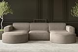 Kaiser Möbel, Sofa Modena, Designer u-Form Sofa, Modern Design Couch, Polsterecke, Freistehend, Neve Stoff Kakao Breite: 299 cm