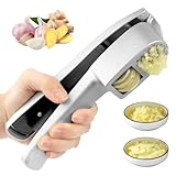 VFANDV Knoblauchpresse Edelstahl, 2 In 1 Knoblauchhacker und schneider, Knoblauchschneider Ingwer Garlic Press, Handlich & Leicht zu Reinigen Spülmaschinenfest Robust, Silber