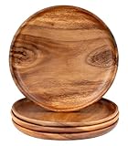 levandeo 4er Set Runde Teller Akazie Ø25cm Holzteller Snackteller Akazienholz Dekoteller Handgefertigt Deko Unikat Tischdeko Ablage