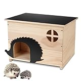 JAZUIHA Holz Igelhaus Groß, Igelhotel mit wetterfestem Dach, Igelhütte Unterschlupf für Igel zum Nisten & Winterschlaf - XXL Igelfutterhaus mit Labyrintheingang - 37 x 30 x 27 cm