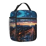 BWPDPXFJ Cityscape Dusk Isolierte Lunchtasche mit abnehmbarem Gurt – auslaufsichere Thermo-Lunchbox für Arbeit/Schule, Design mit mehreren Fächern