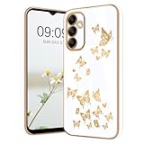 Lonrapa Hülle für Samsung Galaxy A14 5G Handyhülle Gold Schmetterling Muster Herz Motiv Silikon Hülle Farbe Galvanisierte Dünn Fallschutz Phone Case Cover Stoßfest Schutzhülle für Galaxy A14 4G - Weiß
