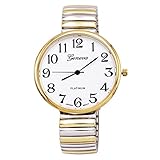 Rosemarie Collections Damen Armbanduhr, groß, rund, Geneva Stretch Band Extra Large Face/Two Tone