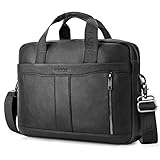 BAGZY Laptoptasche 15.6 Zoll Aktentasche Umhängetasche Geschenk für Männer Handtasche für Männer Echtes Leder Herren Business Tasche Notebook Tasche Bürotasche (Schwarz)