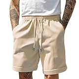 Freizeitshorts Herren Sommer, Elastische Taille Chinoshorts Kurze Hosen Mit Taschen Einfarbig Strandshorts Gerade Sportshorts Schnitt Flatfront Fußballshorts Bequeme Laufshorts Mit Klassischer