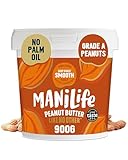 ManiLife Erdnussbutter, Peanut Butter, Deep Roast Smooth, 900-g-Dose, Erdnussmus aus besten argentinischen Erdnüssen, vegan, erdnussbutter ohne zucker und palmöl, ohne GVO, bulk erdnussbutter creamy