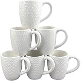 Hoikwo 380ml Kaffeetassen Set 6er, Kaffeebecher mit Reliefmuster – Moderne Becher Porzellan für Kaffee, Tee, Cappuccino, Latte, Milch, Kakao, Saft und weitere Heißgetränke (Weiße Tassen)