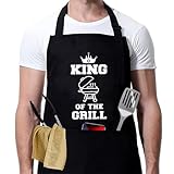 RCYHCY Grillschürze für Männer, BBQ Schürze mit KING OF THE GRILLZ, Grillschürze Lustig, Professionelle Grillschürze, Kochschürze Herren, für Männer, Papa, Mann oder Freund zum Geburtstag