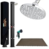 CCLIFE Solardusche mit Bodenplatte und Handbrause 35L Solar Gartendusche Pooldusche Regendusche Außendusche Garten Brause warmes Wasser