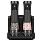 Salz und Pfeffermühle-Elektrische Mühle mit Batteriestandsanzeige und wiederaufladbarer Ladestation, mit einstellbarer Mahlstärke und Geschwindigkeitsregelung, Küchenutensilien