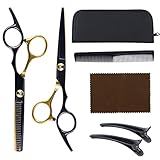 Friseurschere Set, Aeyytoe Professionelle Haarschere Set, 7.0 Effilierscheren Set, Haarschneideschere Edelstahl 4CR13, 2 Scheren, Kamm, Lederetui inklusive