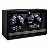 Klarstein Brienz 6 Uhrenbeweger – Leiser Uhrenbeweger Für 6 Uhren, In Holzoptik Mit 4 Rotationsmodi & LED-Beleuchtung, Memory-Schaumstoffkissen, USB-Betrieb