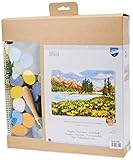 Vervaco Knüpfteppich Set DIY Handarbeit Set Knüpfset für Anfänger BERGLANDSCHAFT Teppich zum Selber Knüpfen Basteln Erwachsene Kreativ Set 70 x 51 cm Latch Hook Kit Knüpfhaken Haus Dekoration
