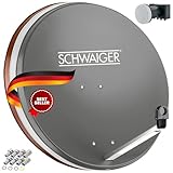 SCHWAIGER 517 Satellitenschüssel Komplettset 75cm Stahl SAT-Anlage Quad LNB digital 8X F-Stecker Masthalterung Sat Antenne Anthrazit inkl. Montagematerial