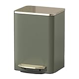 QUSYZD Mülleimer Moderner Mülleimer mit Deckel, Edelstahl-Tretmülleimer mit Außenschicht aus PU-Leder, Papierkorb mit Soft-Close-Pedal und herausnehmbarem Inneneimer,Armeegrün-21L,Army Green-21L